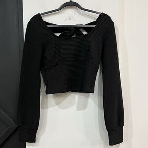 NWT Band Of The Free Black Ribbed Scoop Neck Longsleeve Knit Crop Top Size Small